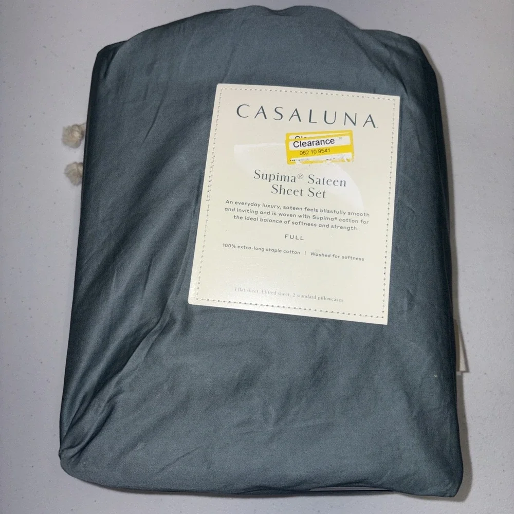 Casaluna 500 Thread Count Supima Sateen Solid Sheet Set Full Size, Teal Green